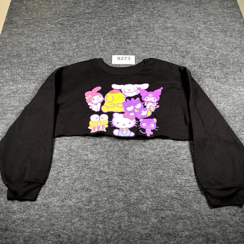 Sanrio Hello Kitty Crop Sweatshirt Women 3XL Black Graphic Print Rayon Crew Neck